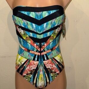 Ivanka Trump multi-colored one-piece bandeau swimsuit |Size 6